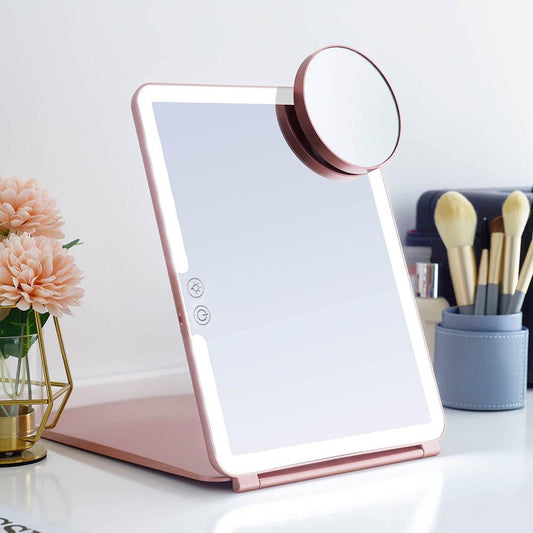 Large Cosmetic Mirror With Light Portable Make-up Rechargeable Folding Makeup