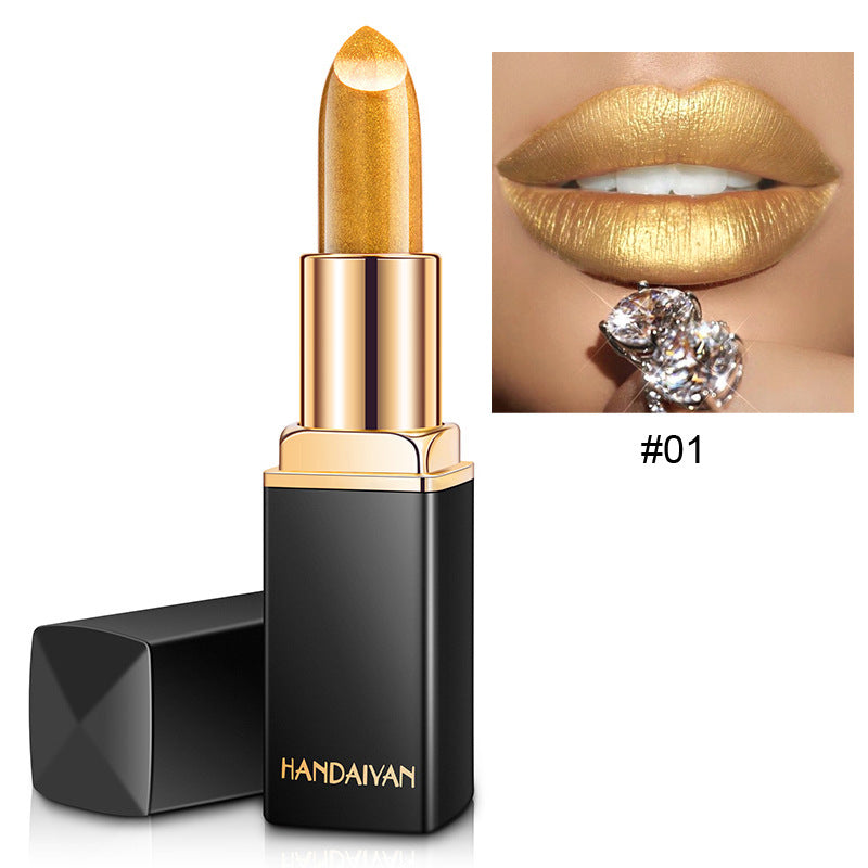 Shiny Metallic Lipstick Pearlescent Color Temperature Change Lipstick Gilt Lipstick -