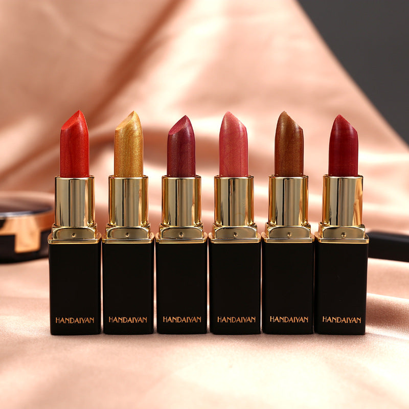 Shiny Metallic Lipstick Pearlescent Color Temperature Change Lipstick Gilt Lipstick -