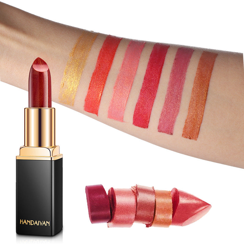 Shiny Metallic Lipstick Pearlescent Color Temperature Change Lipstick Gilt Lipstick -