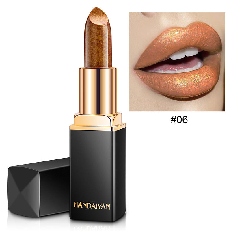 Shiny Metallic Lipstick Pearlescent Color Temperature Change Lipstick Gilt Lipstick -