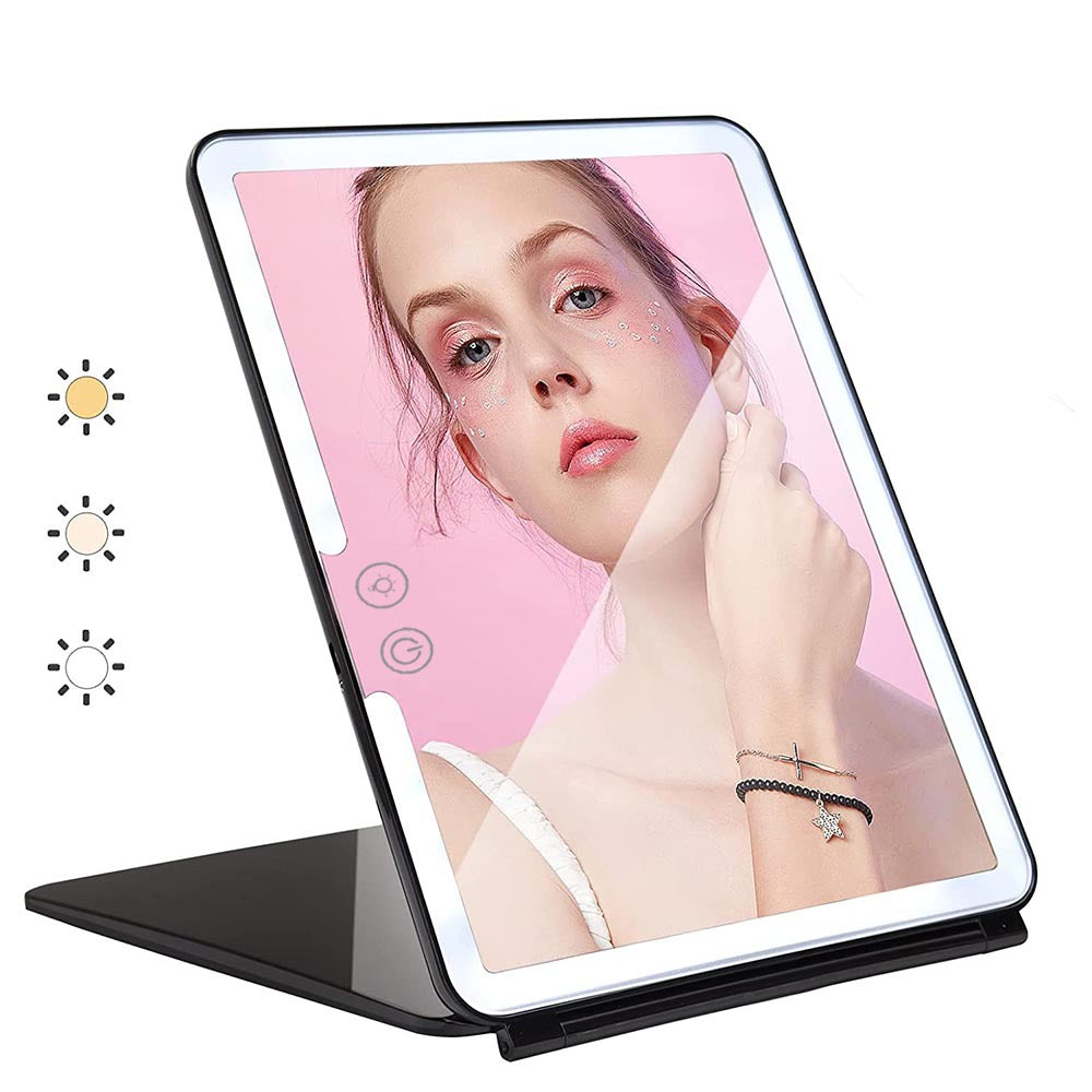 Large Cosmetic Mirror With Light Portable Make-up Rechargeable Folding Makeup