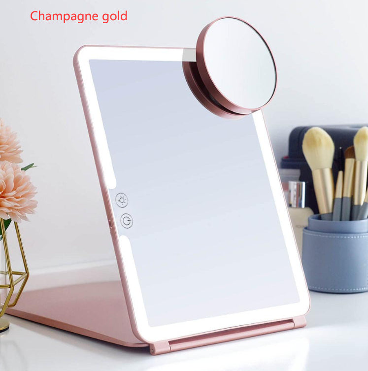 Large Cosmetic Mirror With Light Portable Make-up Rechargeable Folding Makeup